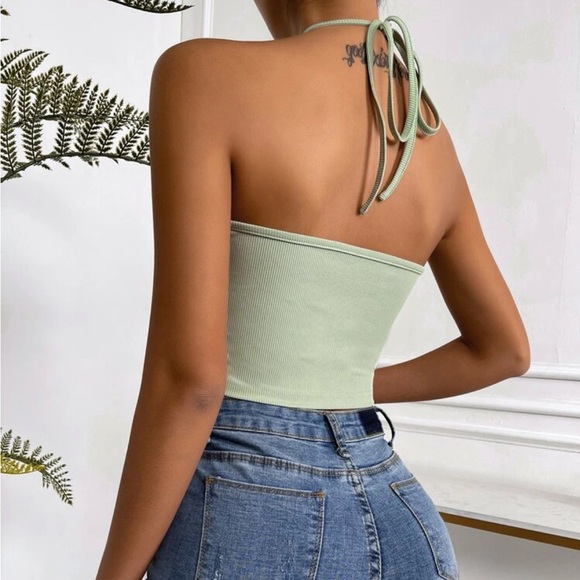 SHEIN Tie Backless Ring Ruched Bust Drawstring Hem Halter Top size large - Picture 2 of 2